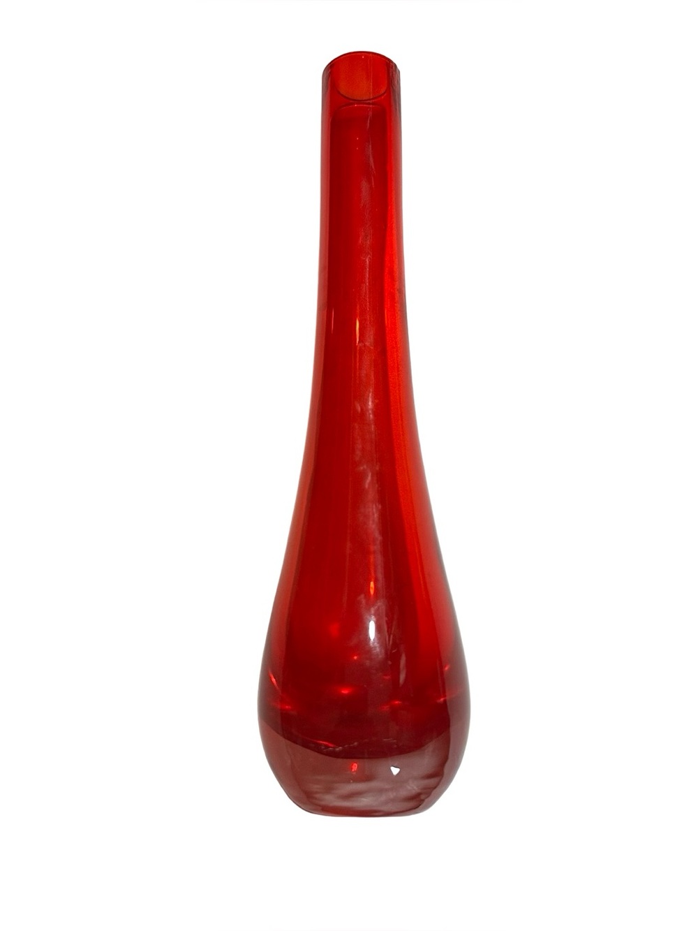 Vtg Ruby Red Sommerso Hand Blown Art Glass Bud Vase 9” Heavy Teardrop Base MCM